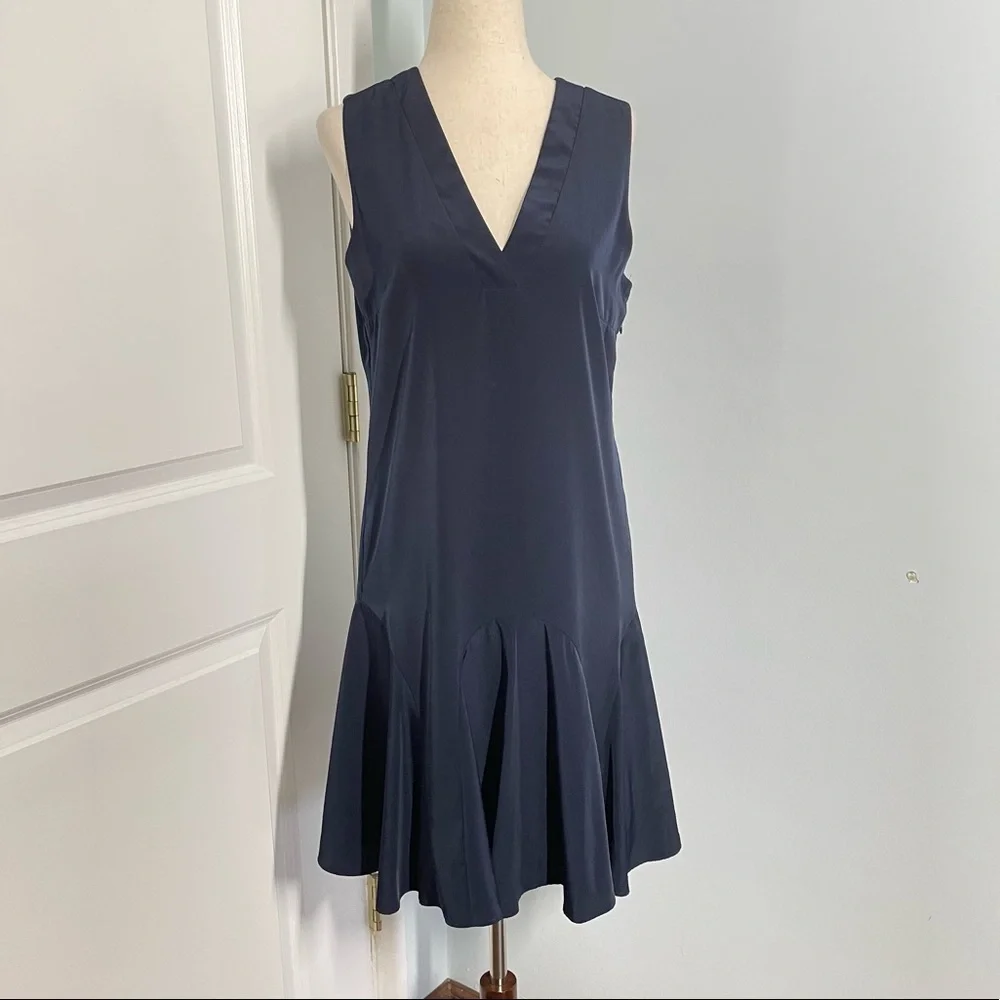 J. Crew Sleeveless V Neck Flounce Navy Dress XS - Picture 2 of 9